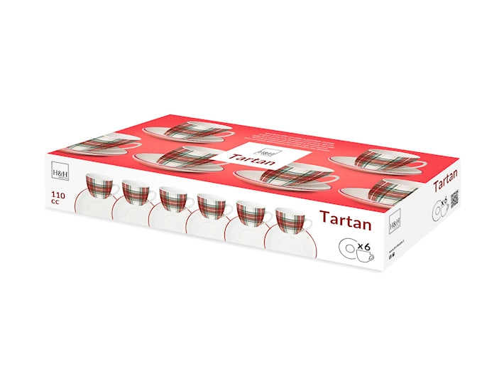 CONFEZIONE DA 6 TAZZE CAFFE' PORCELLANA TARTAN - H&H