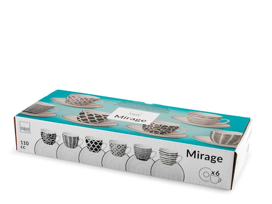 CONFEZIONE DA 6 TAZZE CAFFE' PORCELLANA MIRAGE - H&H
