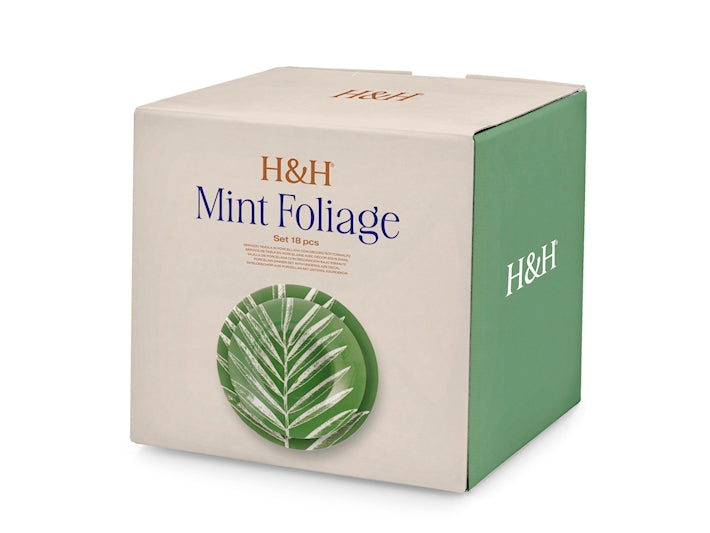 SERVIZIO TAVOLA 18 PZ PORCELLANA MINT FOLIAGE - H&H