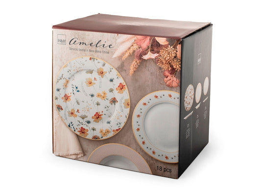 SERVIZIO TAVOLA 18 PZ NEW BONE CHINA AMELIE - H&H