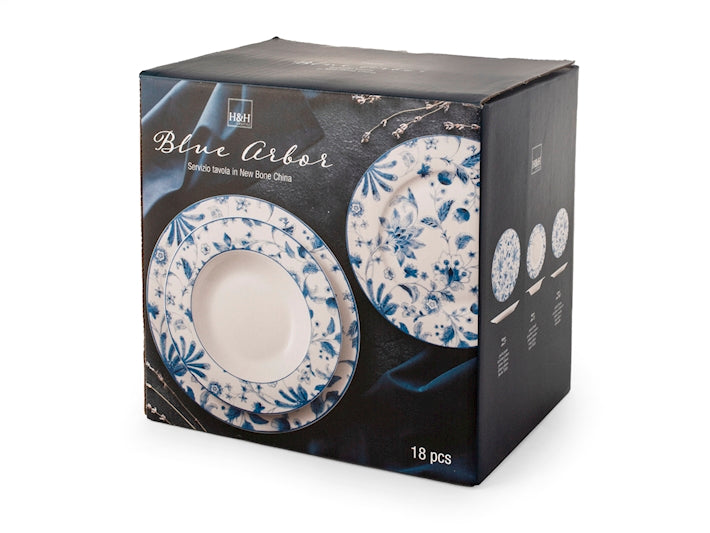 SERVIZIO TAVOLA 18 PZ NEW BONE CHINA BLUE ARBOR - H&H