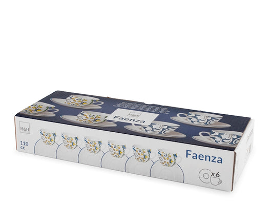 CONFEZIONE DA 6 TAZZE CAFFE' PORCELLANA FAENZA - H&H