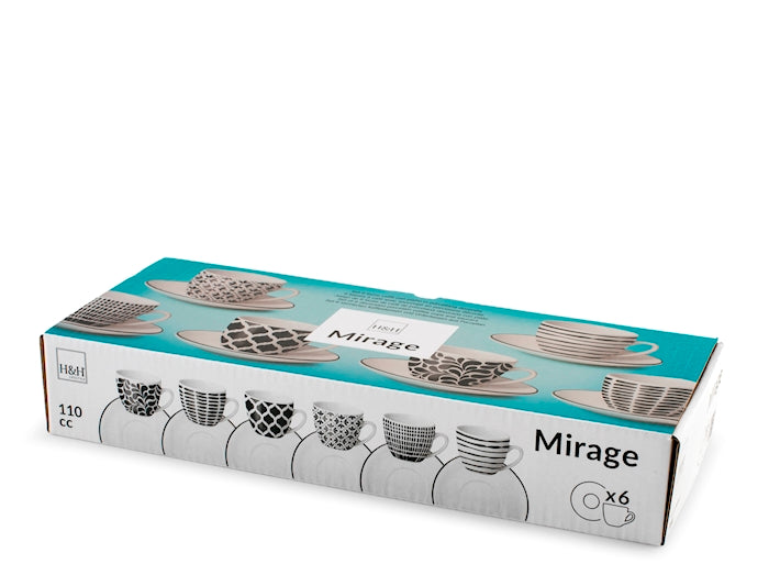 CONFEZIONE DA 6 TAZZE CAFFE' PORCELLANA MIRAGE - H&H