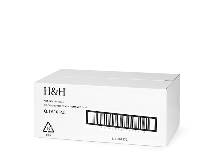 CONFEZIONE DA 6 BICCHIERI VETRO TRASPARENTE ROMANCE 34 CL - H&H