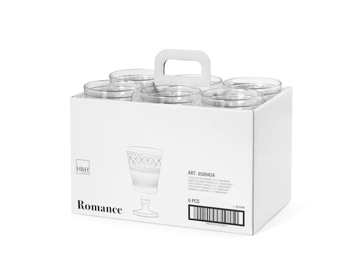 CONFEZIONE DA 6 CALICI VETRO TRASPARENTE ROMANCE 26 CL - H&H