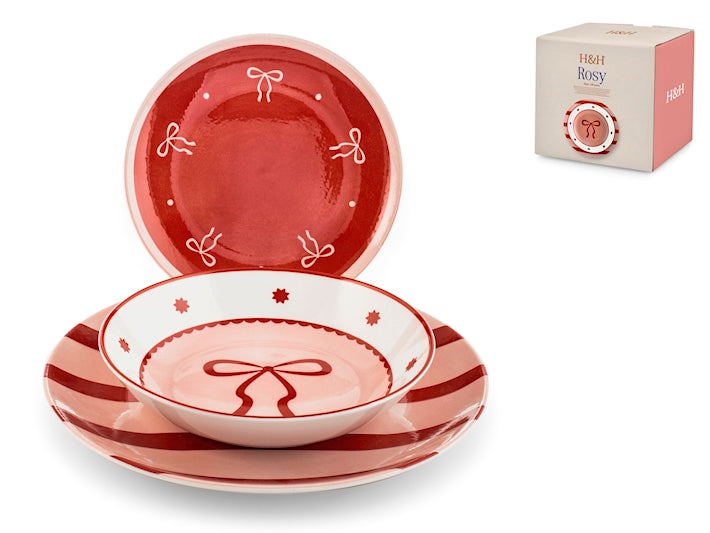 SERVIZIO TAVOLA 18 PZ PORCELLANA COUPE ROSY - H&H