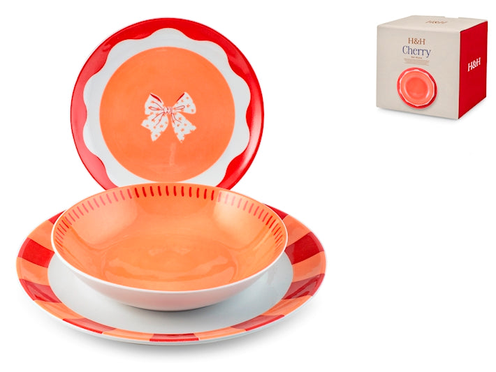 SERVIZIO TAVOLA 18 PZ PORCELLANA COUPE CHERRY - H&H