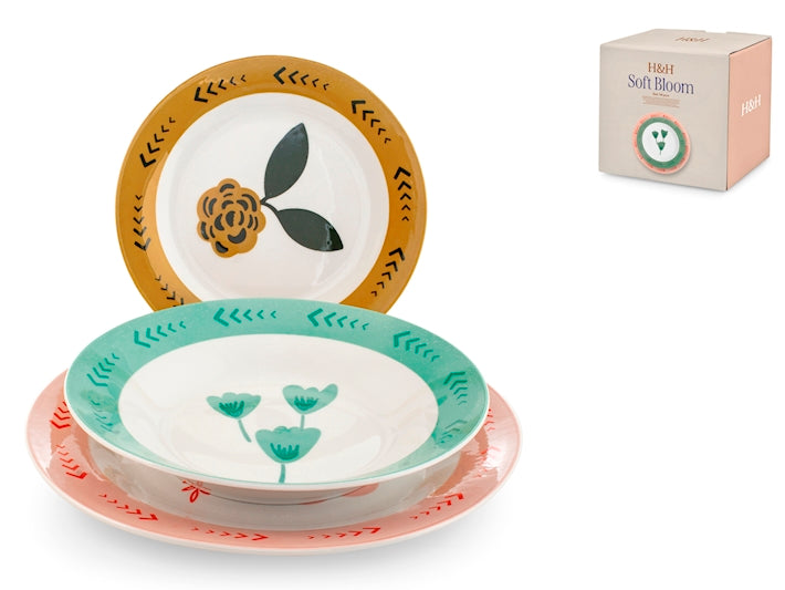 SERVIZIO TAVOLA 18 PZ PORCELLANA ALA SOFT BLOOM - H&H