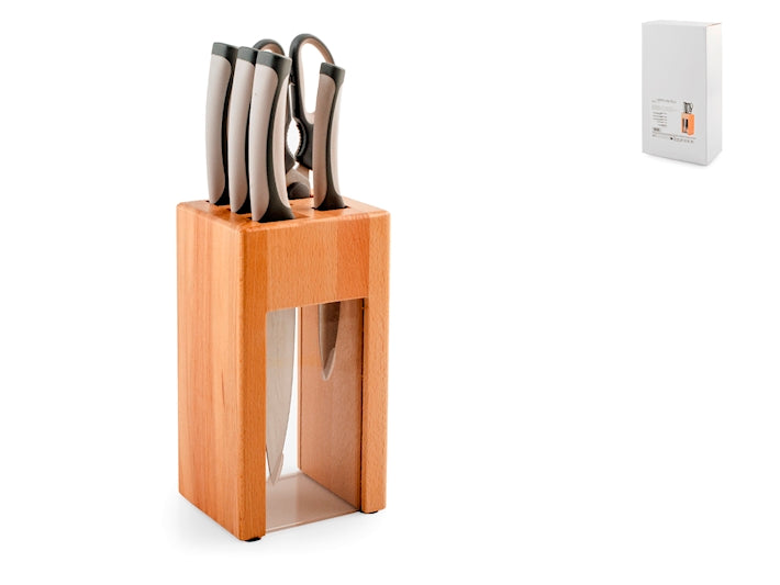 CEPPO DA 4 COLTELLI E FORBICE IN LEGNO - H&H