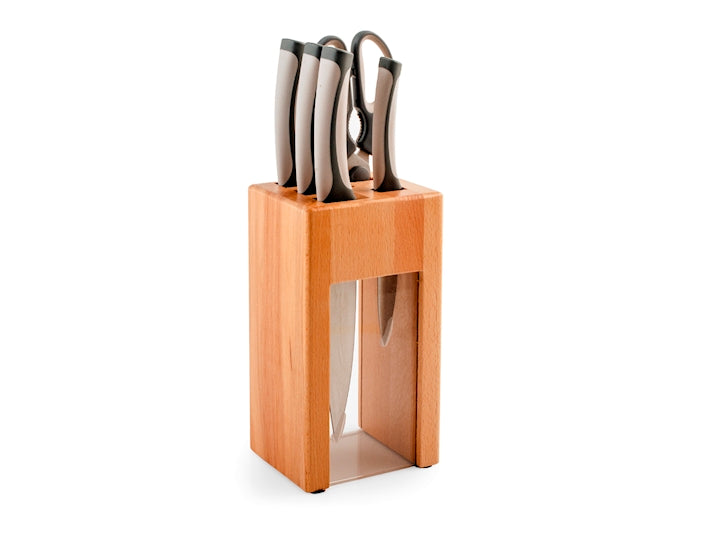 CEPPO DA 4 COLTELLI E FORBICE IN LEGNO - H&H