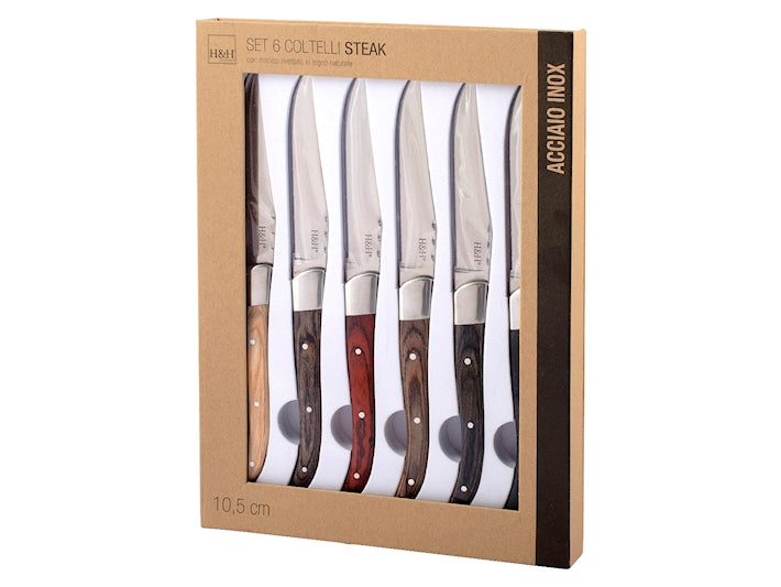CONFEZIONE DA 6 COLTELLI STEAK ACCIAIO INOX - H&H