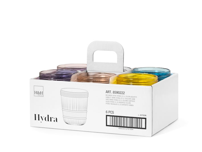 CONFEZIONE DA 6 BICCHIERI VETRO HYDRA 22 CL - H&H